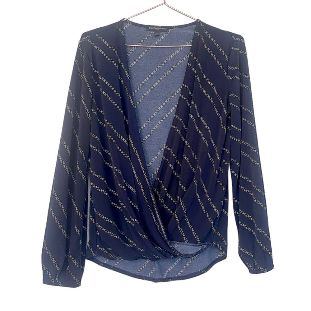 Banana Republic Factory Navy V-Neck Chain Blouse - XS